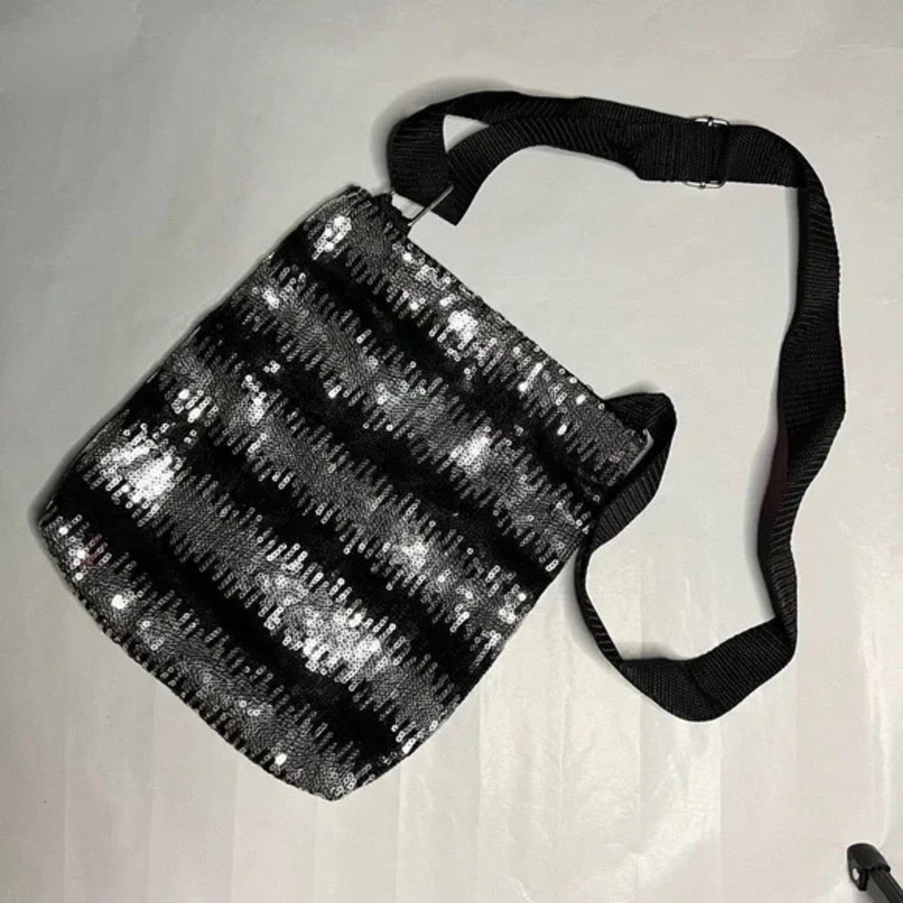 The Children’s Place Sequin Crossbody Bag Black Silver Sparkle